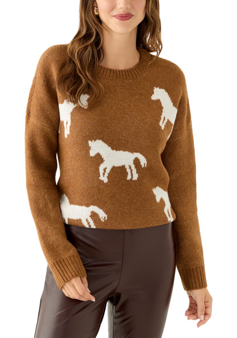 Womens Long Sleeve All Over Horse Sweater