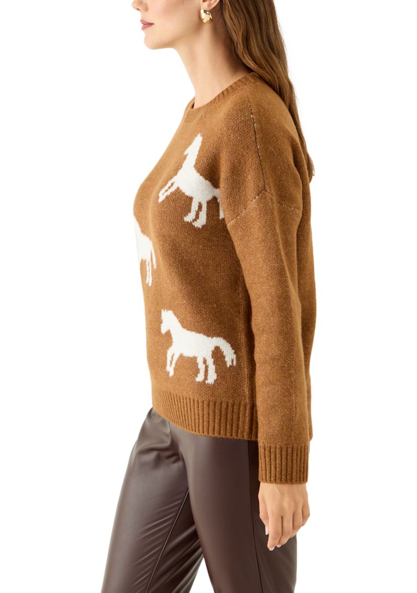 Womens Long Sleeve All Over Horse Sweater