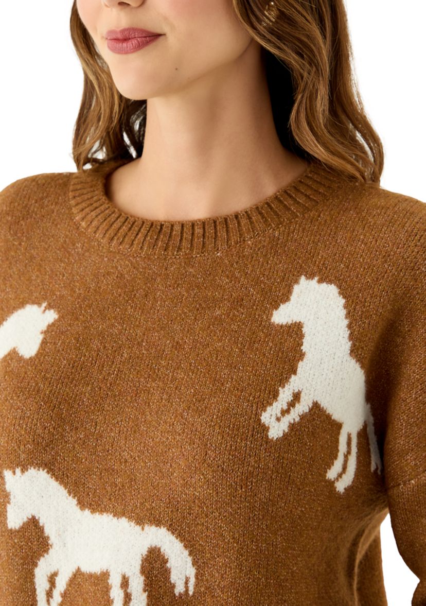 Womens Long Sleeve All Over Horse Sweater