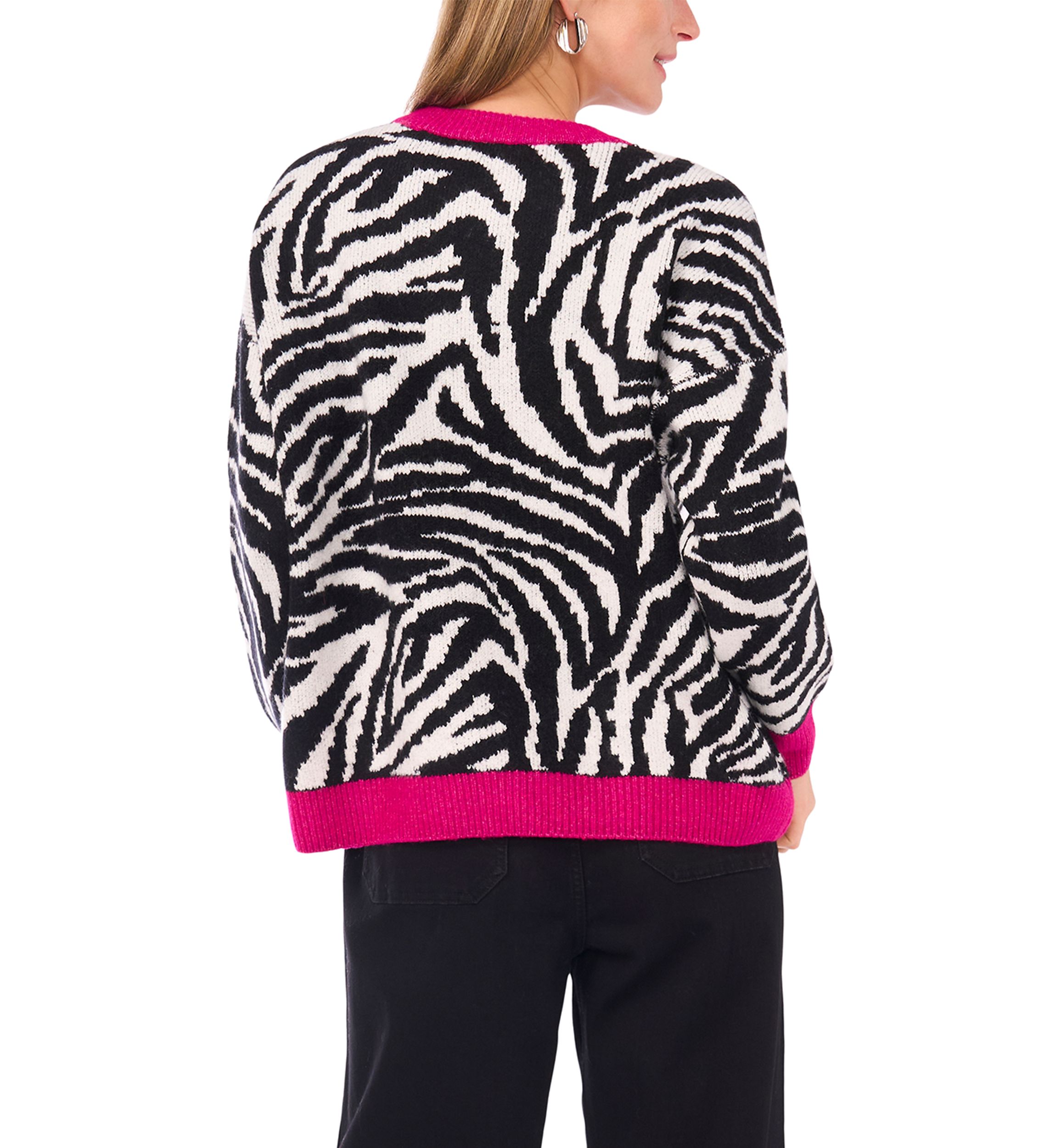   Womens Long Sleeve Tipped Zebra Sweater 