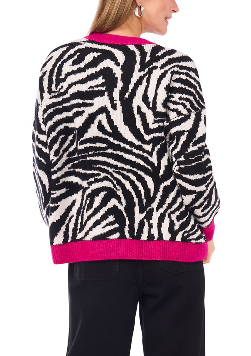  Womens Long Sleeve Tipped Zebra Sweater 