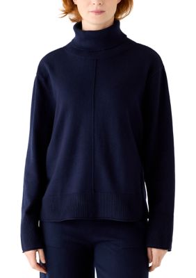 Vince Camuto Women's Long Sleeve Split Seam Sweater, Navy Blue, Large