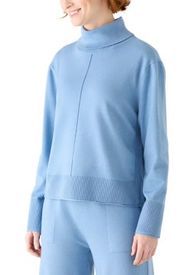 Vince Camuto Women's Long Sleeve Split Seam Sweater, Blue, XL