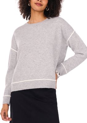 Vince Camuto Women's Long Sleeve Tipped Crew Neck Dolman Sleeve Sweater, Grey, XL