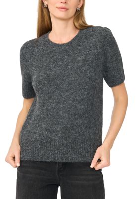 Vince Camuto Women's Short Sleeve Crew Neck Sweater, Grey, XS