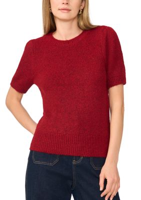 Vince Camuto Women's Short Sleeve Crew Neck Sweater, Red, XS