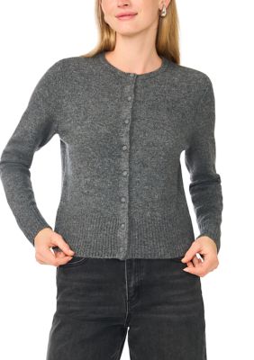 Vince Camuto Women's Long Sleeve Button Front Crew Neck Sweater, Grey, XS