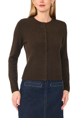 Vince Camuto Women's Long Sleeve Button Front Crew Neck Sweater, XS