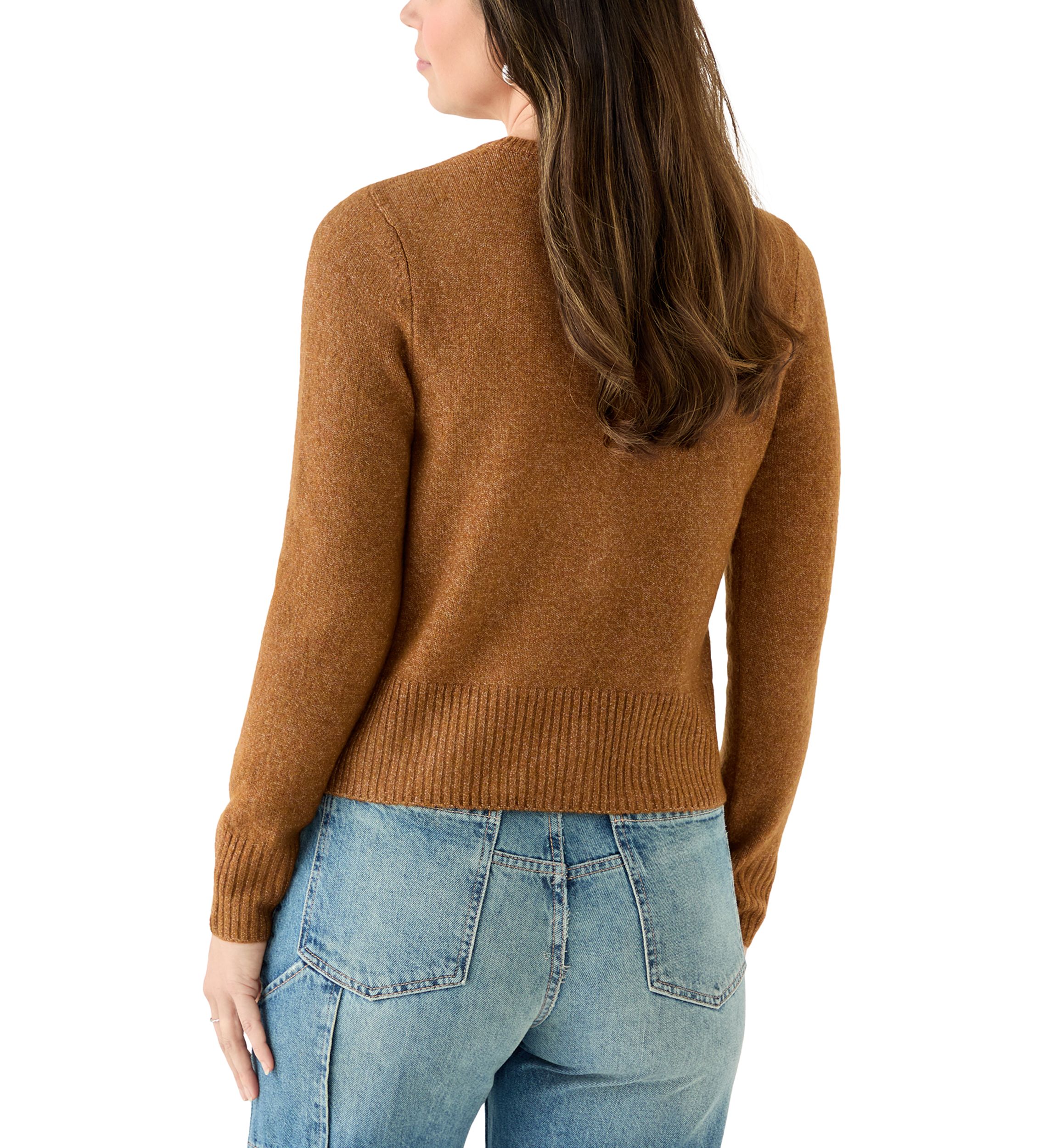 Womens Long Sleeve Button Front Crew Neck Sweater