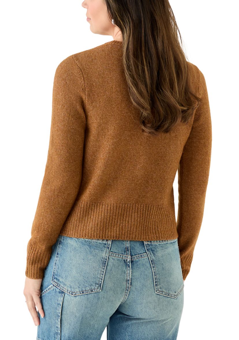 Womens Long Sleeve Button Front Crew Neck Sweater