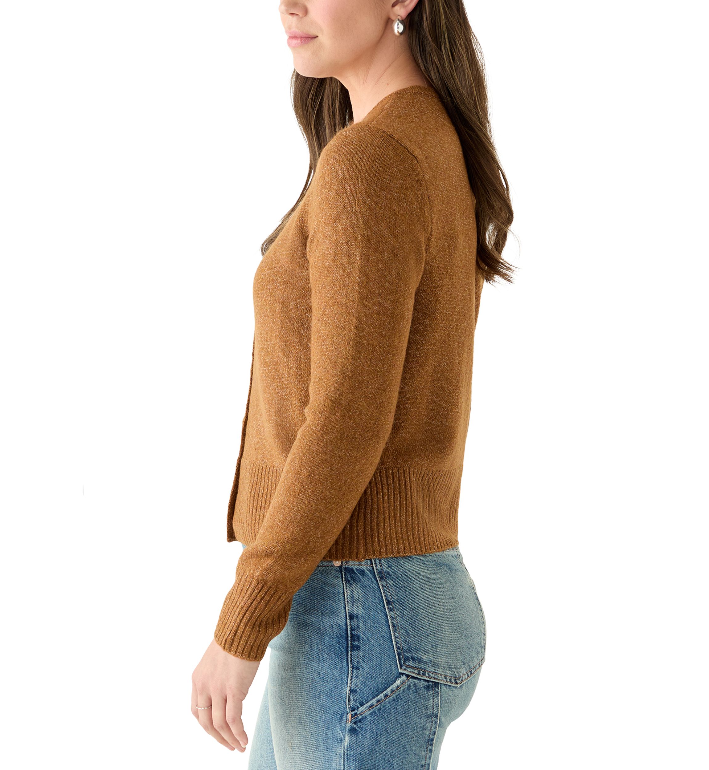 Womens Long Sleeve Button Front Crew Neck Sweater