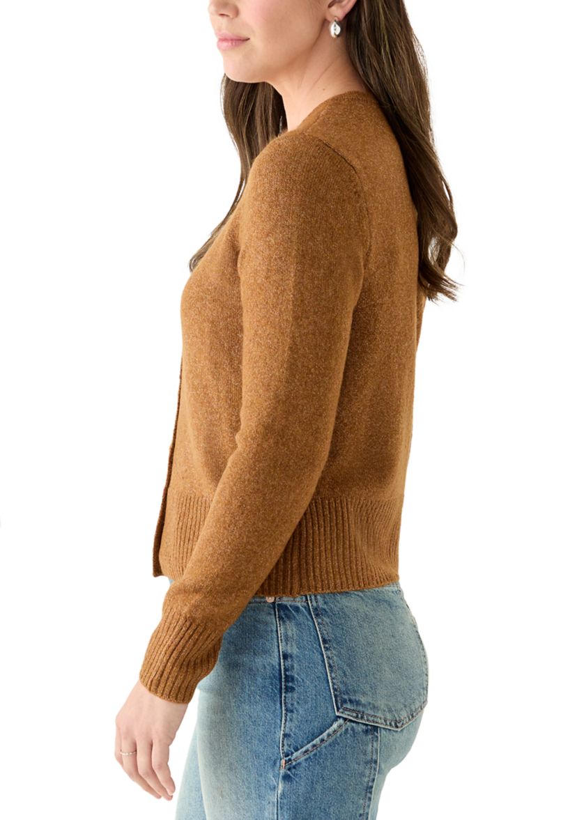 Womens Long Sleeve Button Front Crew Neck Sweater