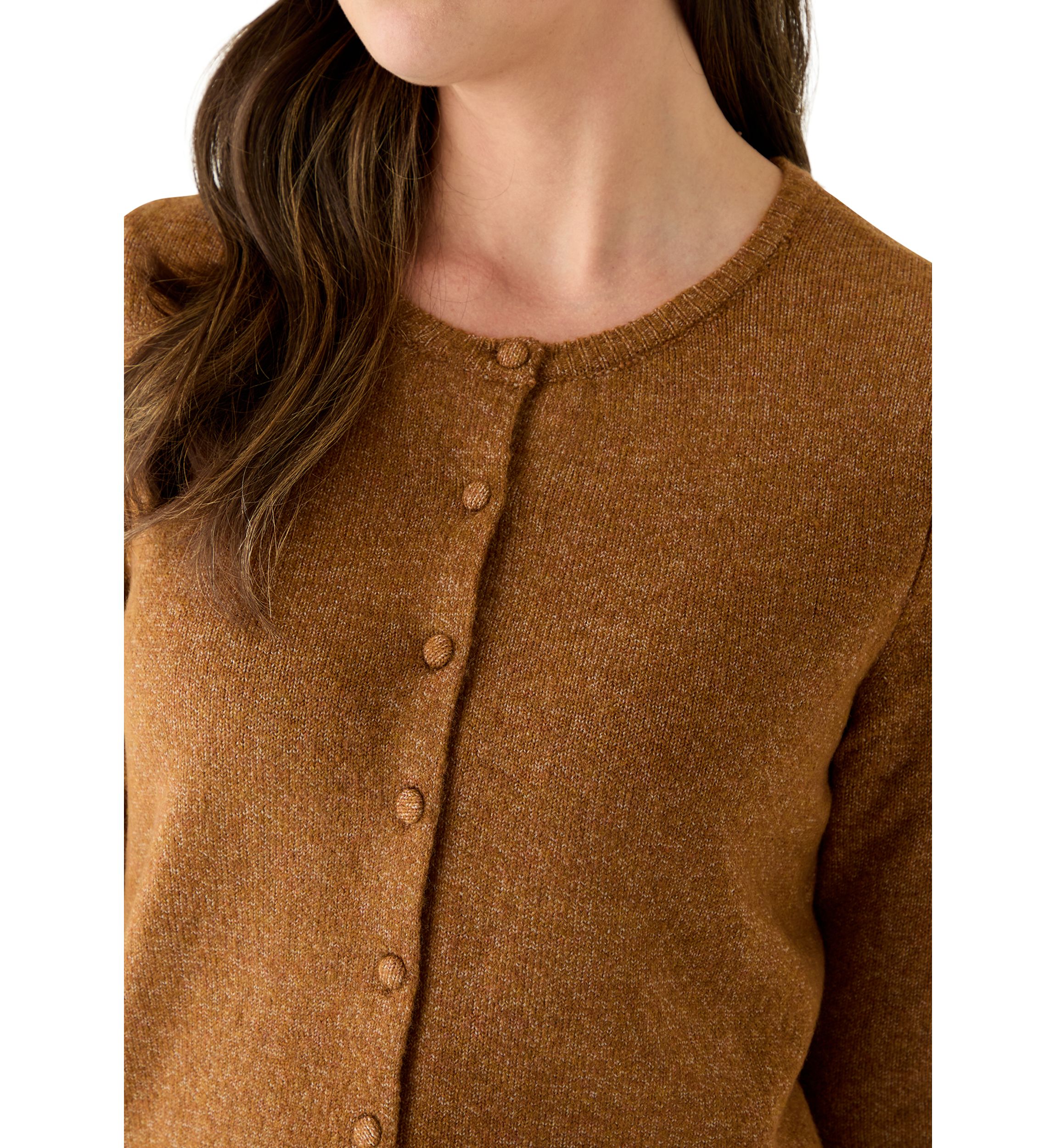 Womens Long Sleeve Button Front Crew Neck Sweater