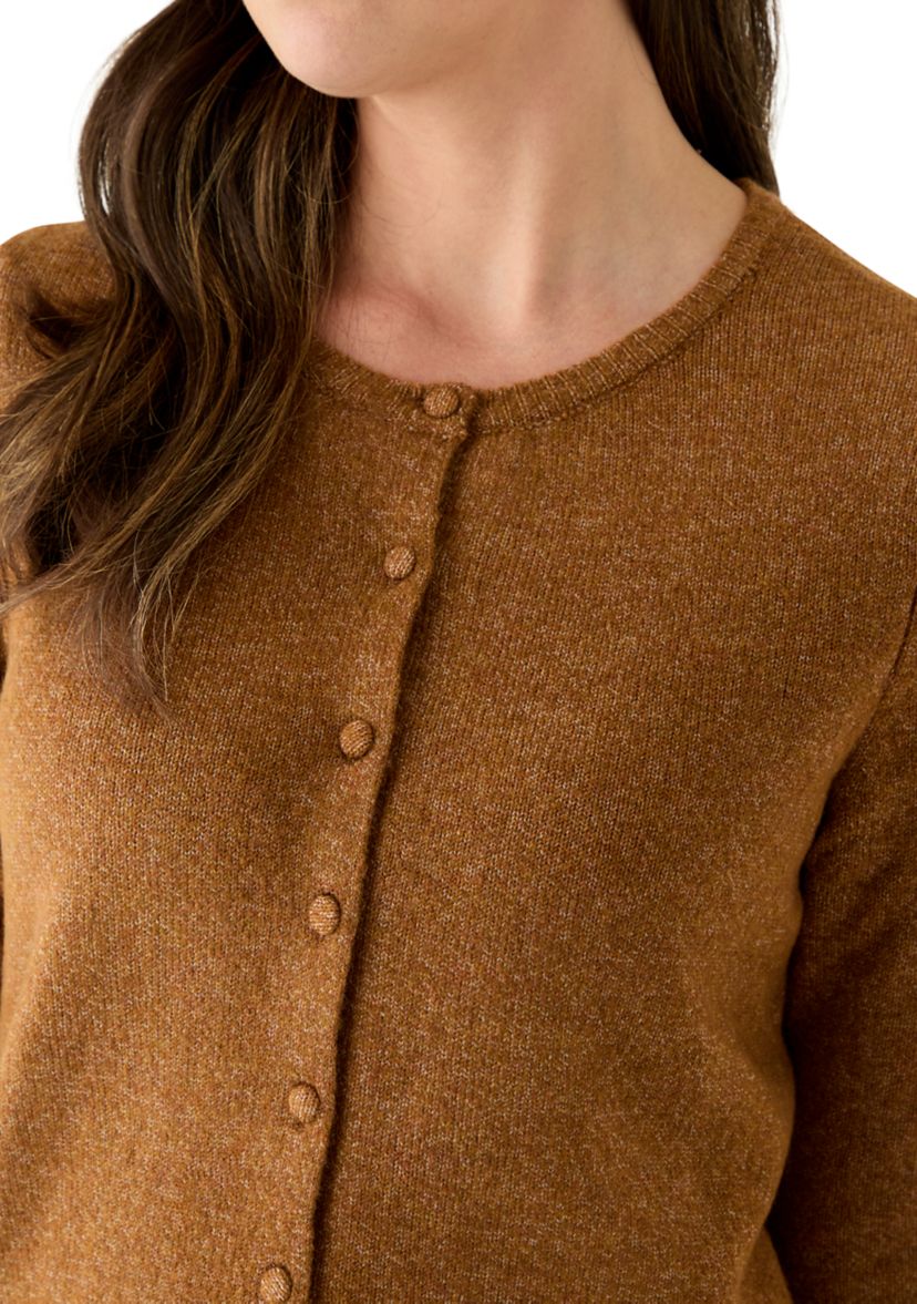 Womens Long Sleeve Button Front Crew Neck Sweater