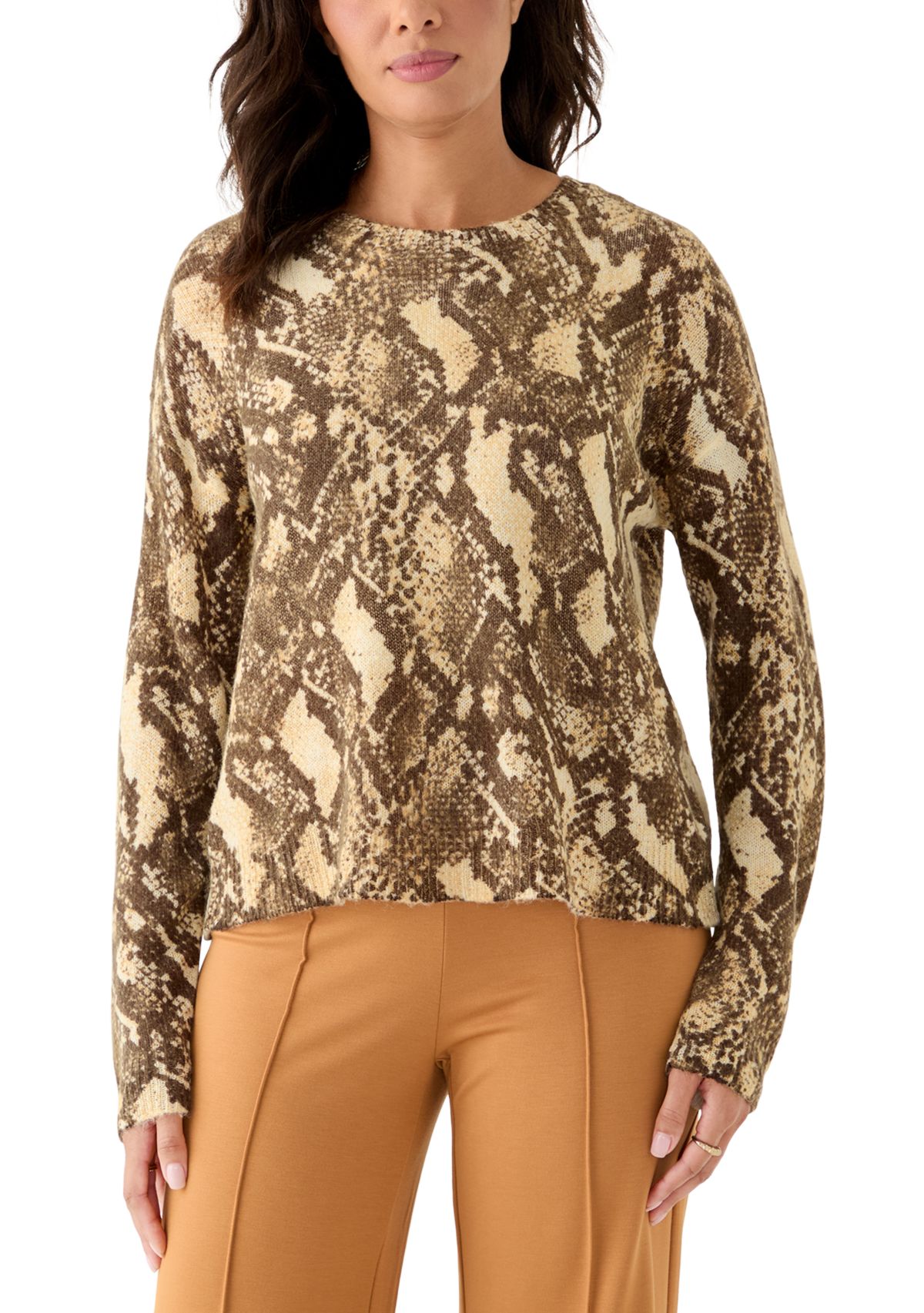 Womens Long Sleeve Snake Print Crew Neck Sweater