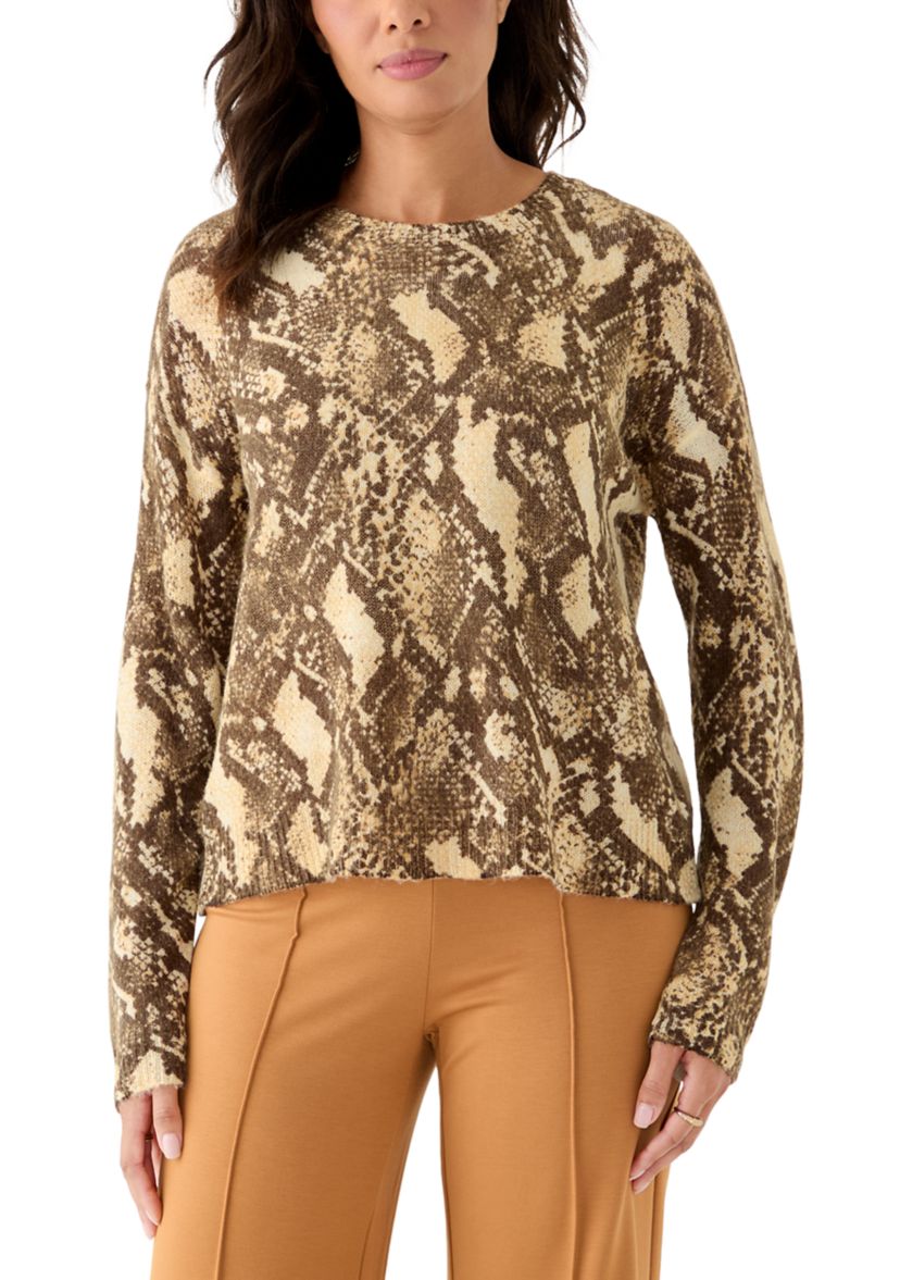 Womens Long Sleeve Snake Print Crew Neck Sweater
