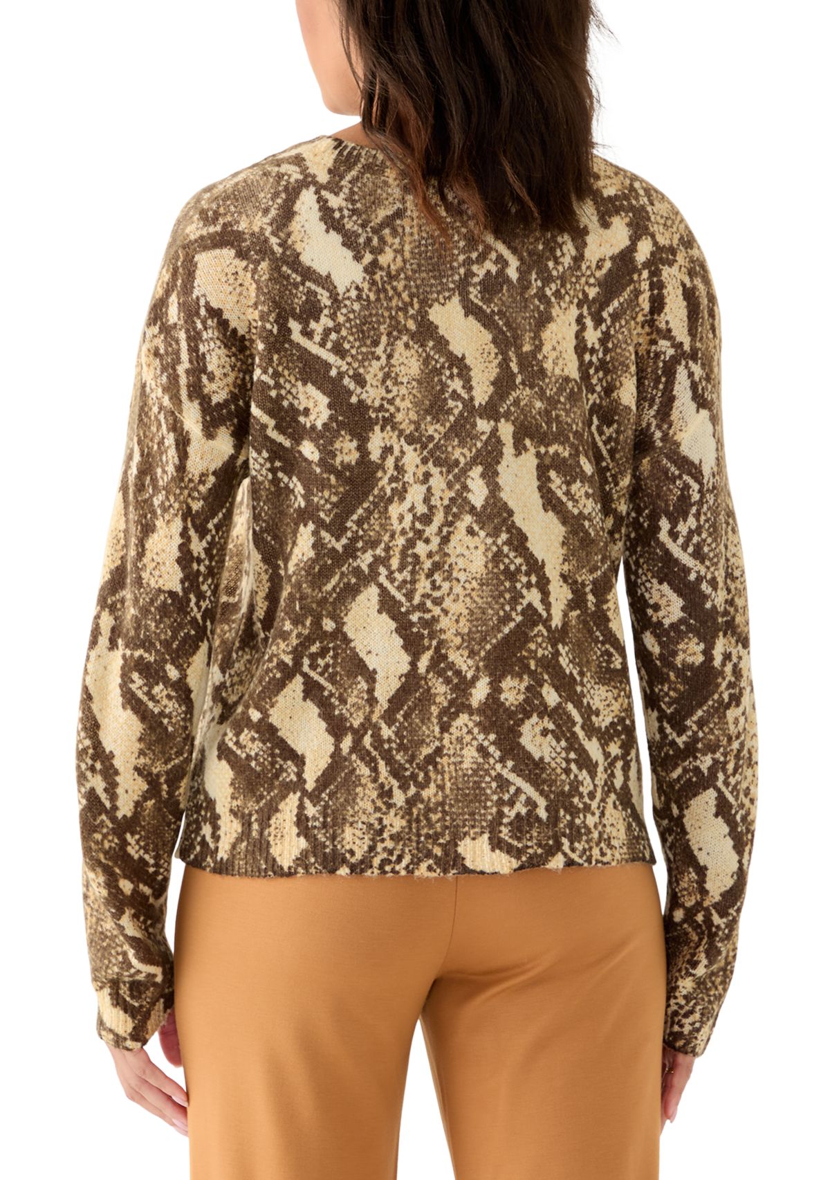 Womens Long Sleeve Snake Print Crew Neck Sweater