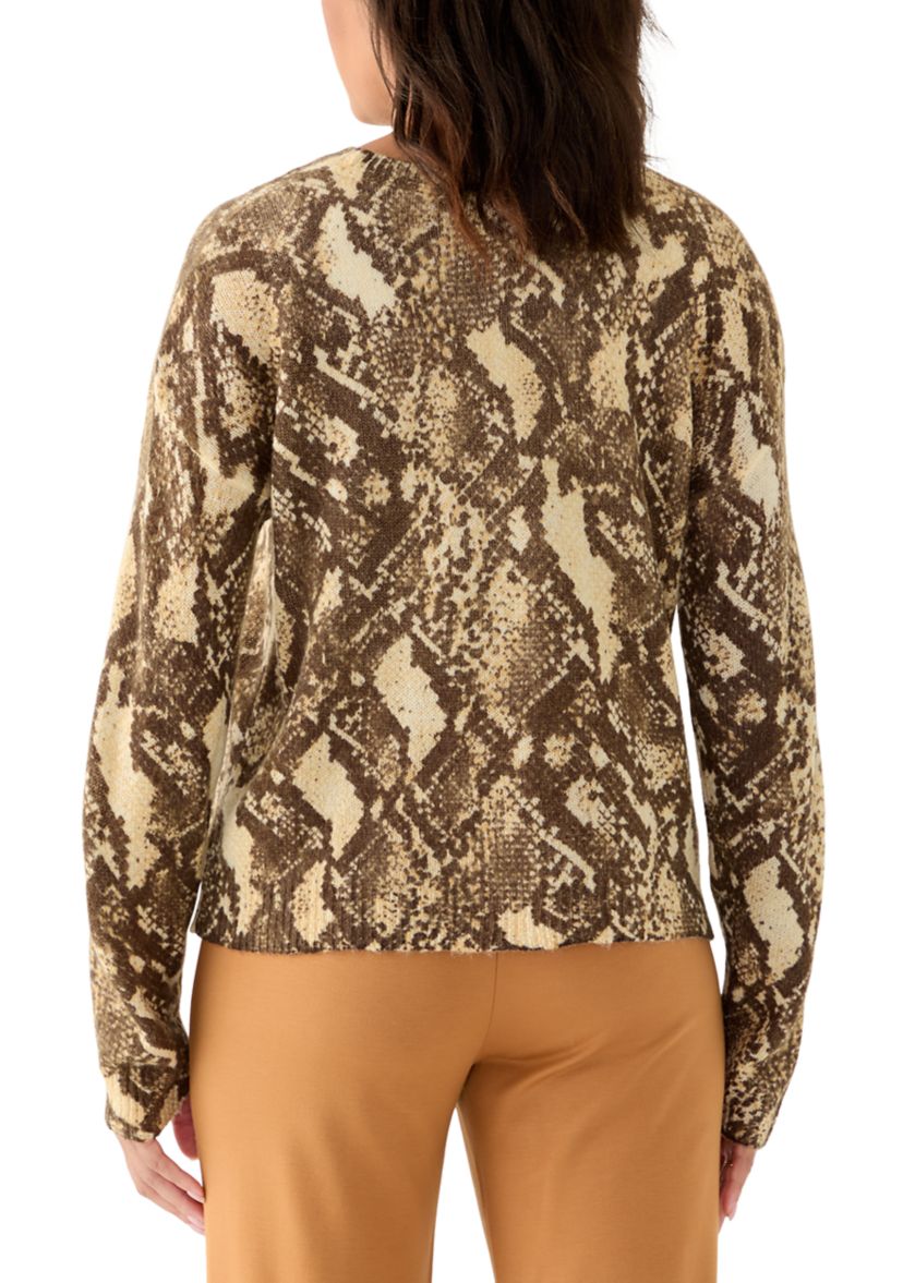 Womens Long Sleeve Snake Print Crew Neck Sweater