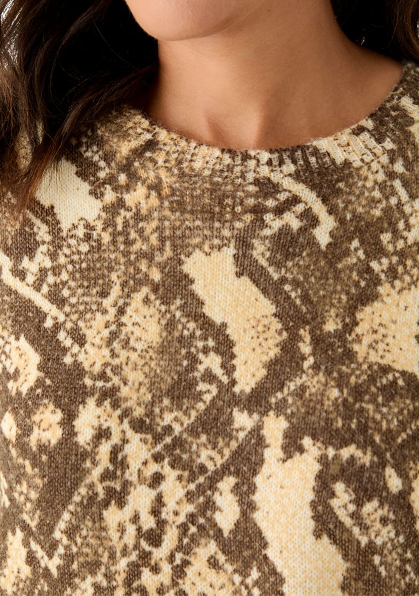 Womens Long Sleeve Snake Print Crew Neck Sweater