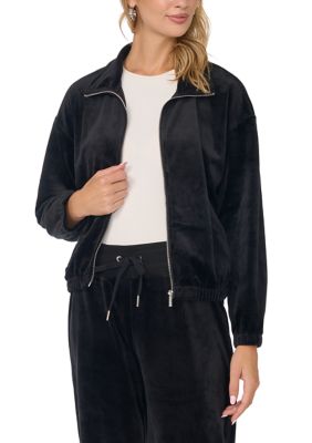 Vince Camuto Women's Zip Front Velour Jacket, Black, XS