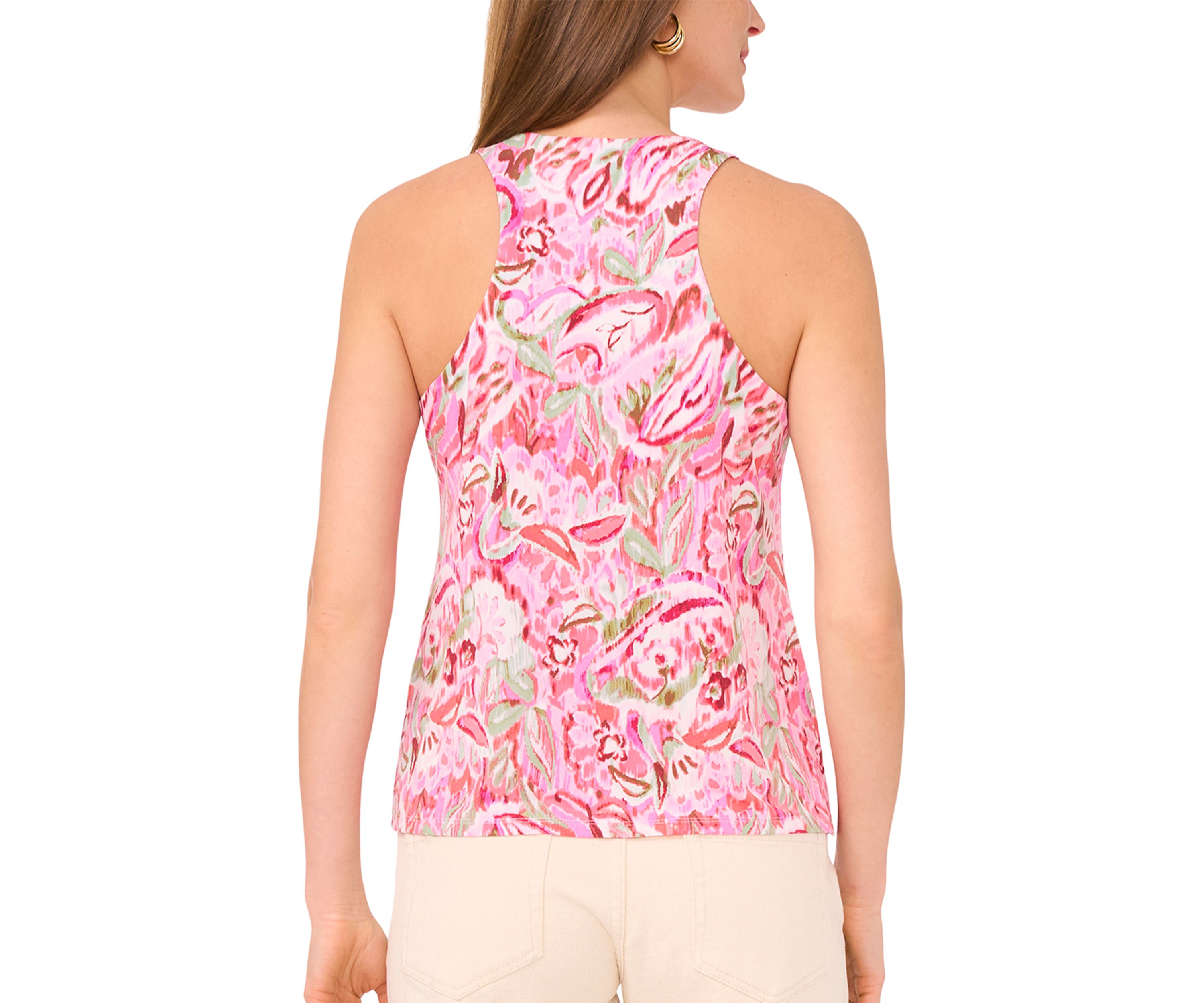 Womens Sleeveless Crew Neck Floral Top