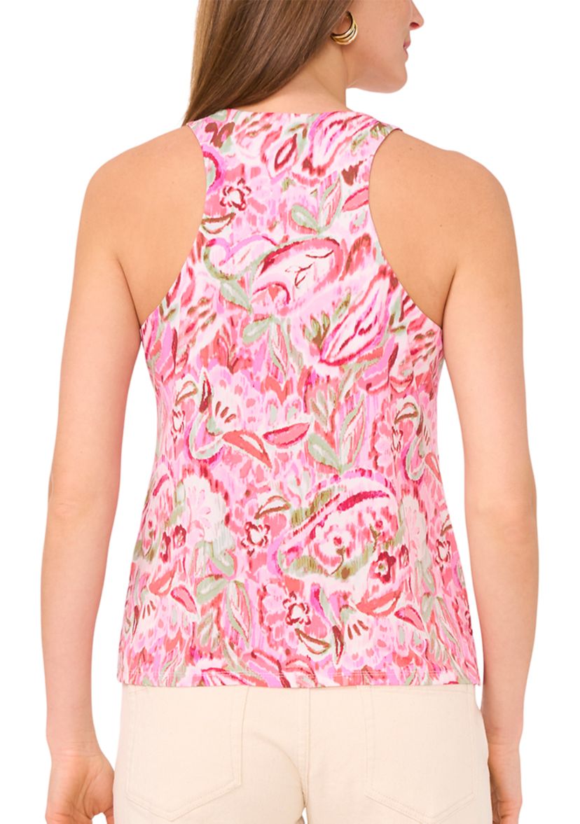 Womens Sleeveless Crew Neck Floral Top