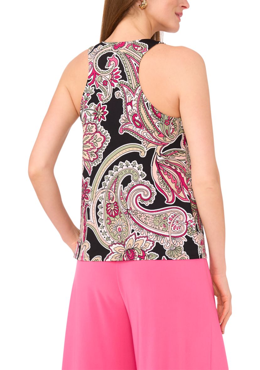 Womens Sleeveless Crew Neck Paisley Top
