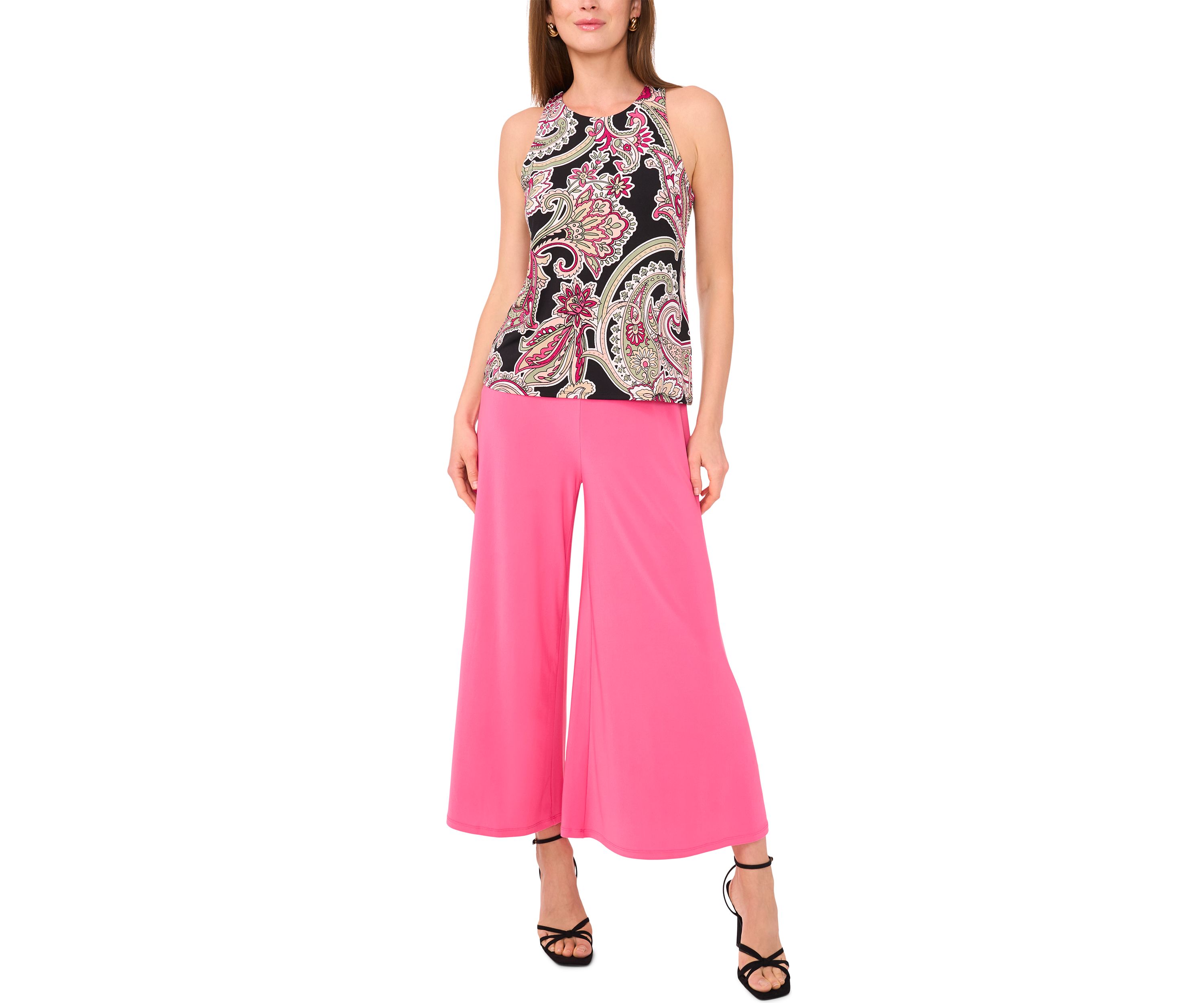 Womens Sleeveless Crew Neck Paisley Top