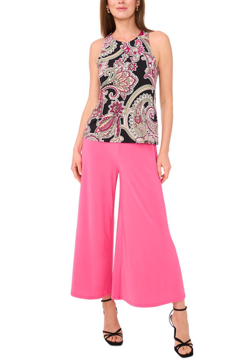 Womens Sleeveless Crew Neck Paisley Top