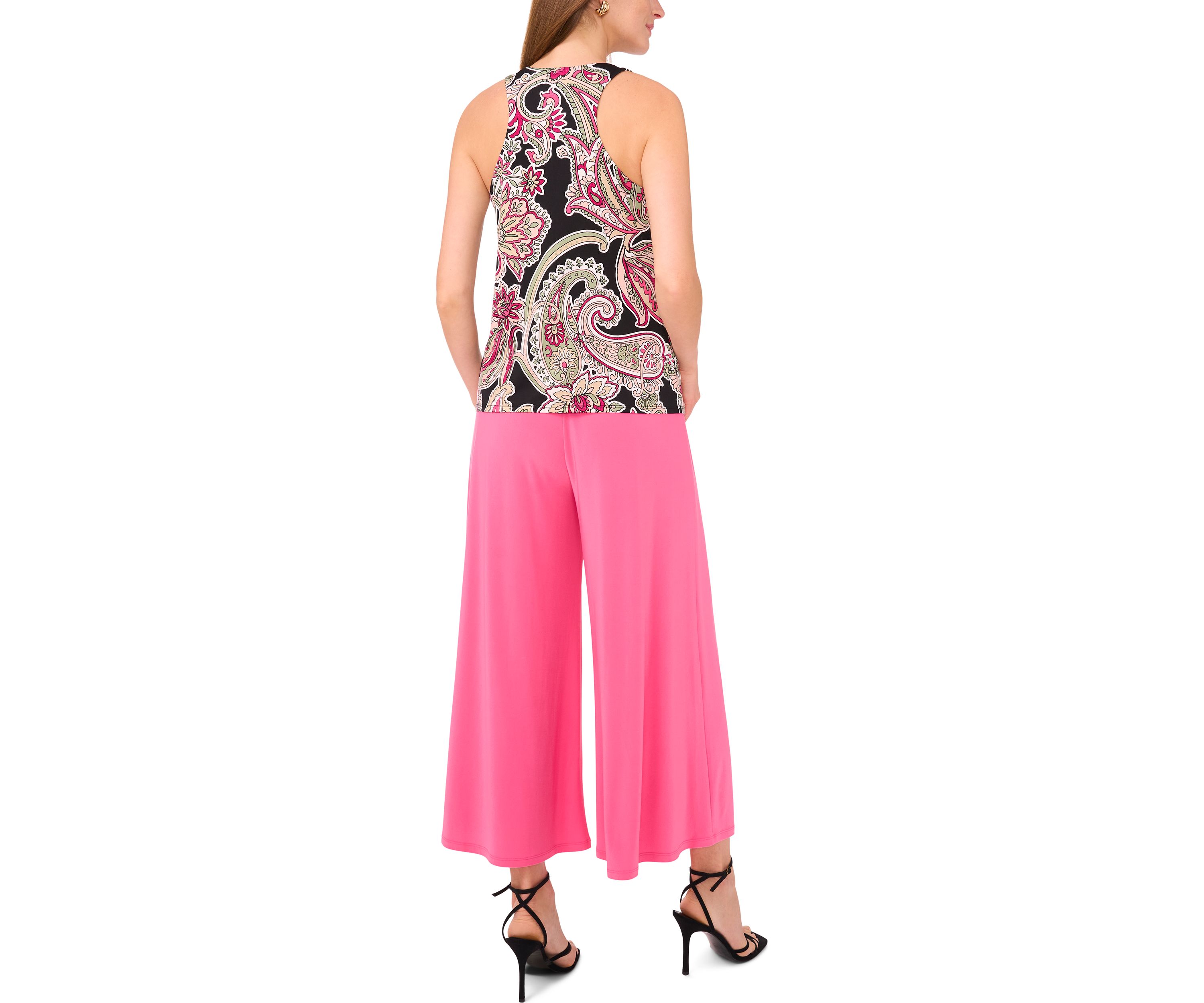 Womens Sleeveless Crew Neck Paisley Top