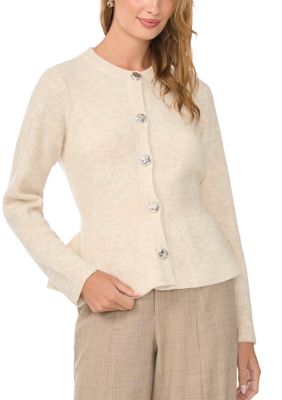 Vince Camuto Women's Long Sleeve Button Front Peplum Cardigan, XS