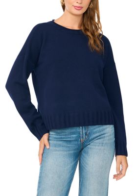 Vince Camuto Women's Long Sleeve Roll Neck Front Seam Sweater, Navy Blue, XS