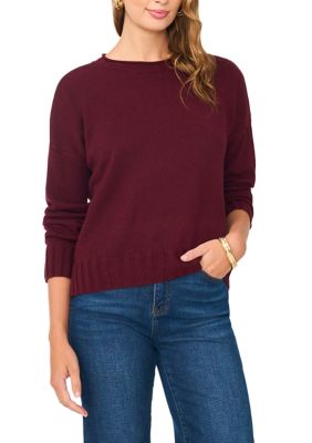 Vince Camuto Women's Long Sleeve Roll Neck Front Seam Sweater, Burgundy, XS