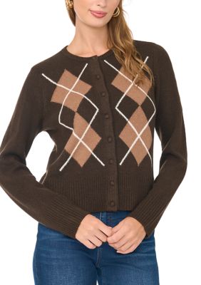 Vince Camuto Women's Long Sleeve Argyle Cardigan, XS