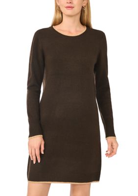 Vince Camuto Women's Long Sleeve Tipped Crew Neck Sweater Dress, XS