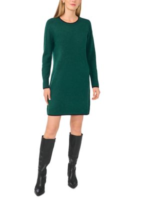 Vince Camuto Women's Long Sleeve Tipped Crew Neck Sweater Dress, XS