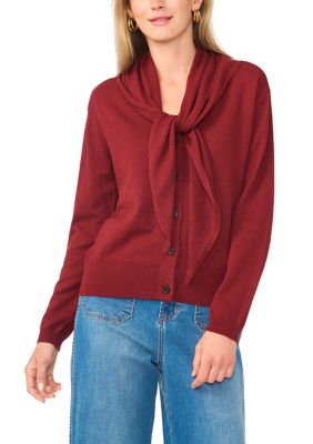 Vince Camuto Women's Long Sleeve Scarf Cardigan Sweater, Burgundy, XS