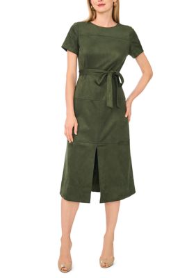 Vince Camuto Women's Short Sleeve Tie Waist Midi Dress, Green, XL