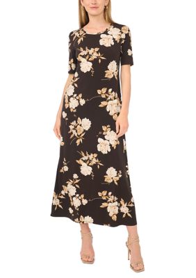 Vince Camuto Women's Short Sleeve Crew Neck Floral Dress