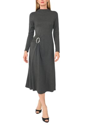 Vince Camuto Women's Long Sleeve Funnel Neck Hardware Dress, Grey, XS