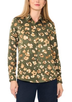 Vince Camuto Women's Animal Print Button Front Blouse, Green, XL