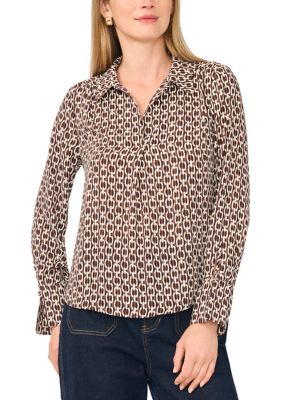 Vince Camuto Women's Long Sleeve Split Neck Chain Print Blouse, XL