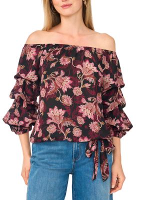 Vince Camuto Women's Off The Shoulder Chacha Floral Blouse, Black, Small