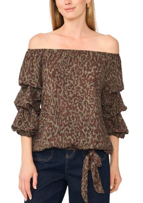 Vince Camuto Women's Off The Shoulder Chacha Animal Print Blouse, Small