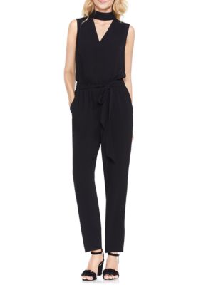 Vince Camuto Sleeveless Mock Choker V-Neck Belted Jumpsuit | belk