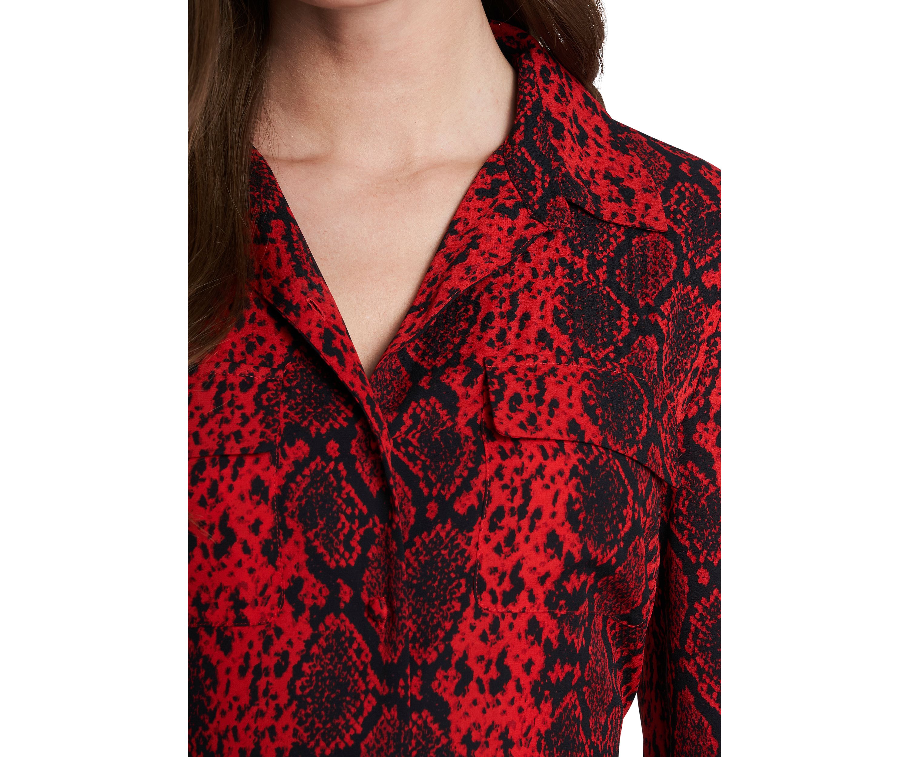 Womens Long Sleeve Printed Asymmetrical Hem Shirtdress