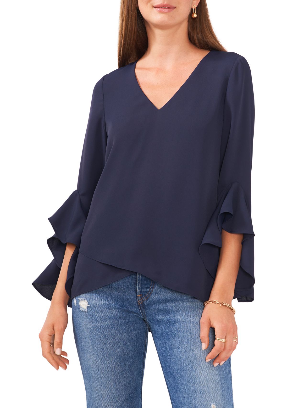  Womens V-Neck Flutter Sleeve Top 
