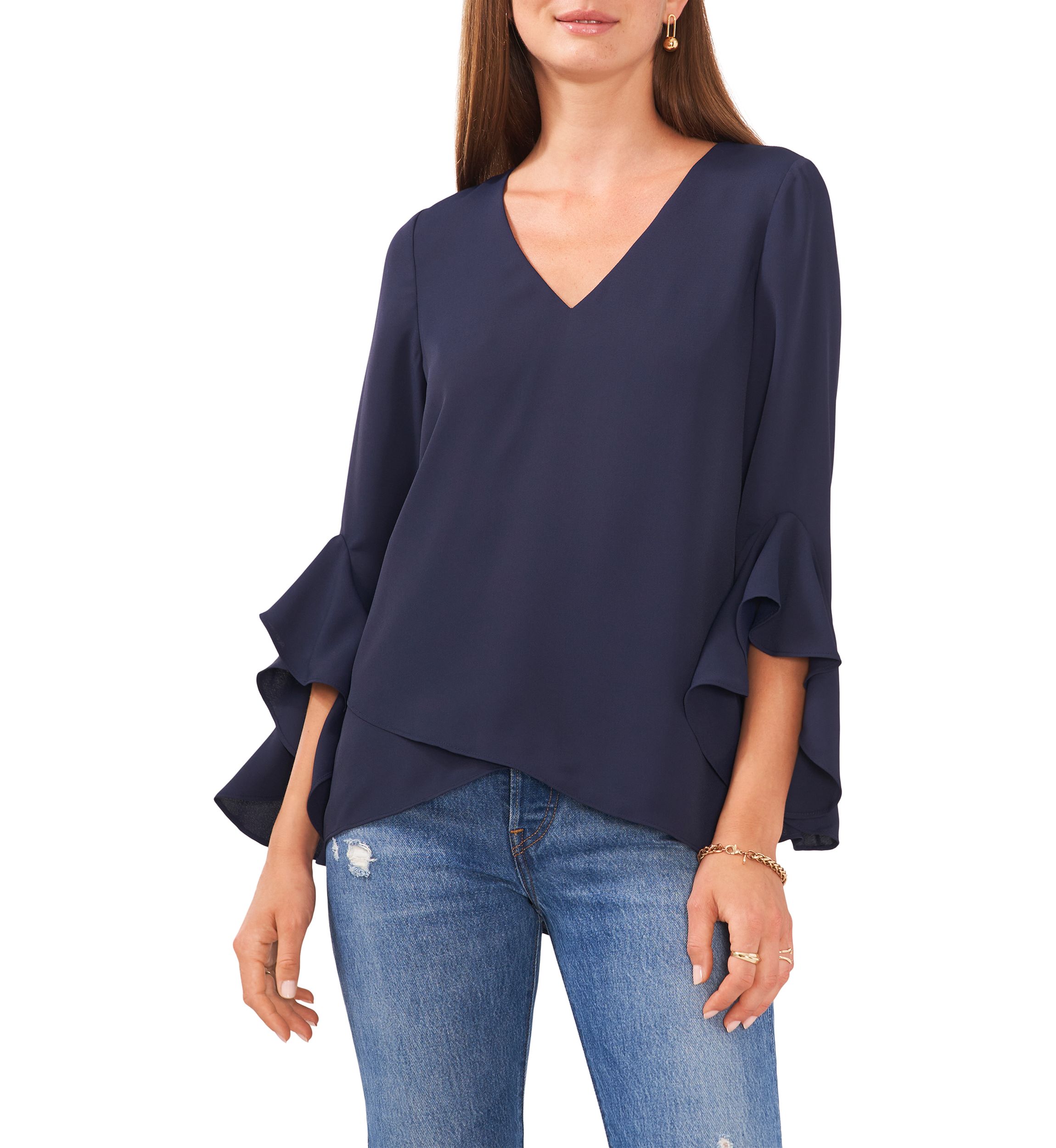  Womens V-Neck Flutter Sleeve Top 