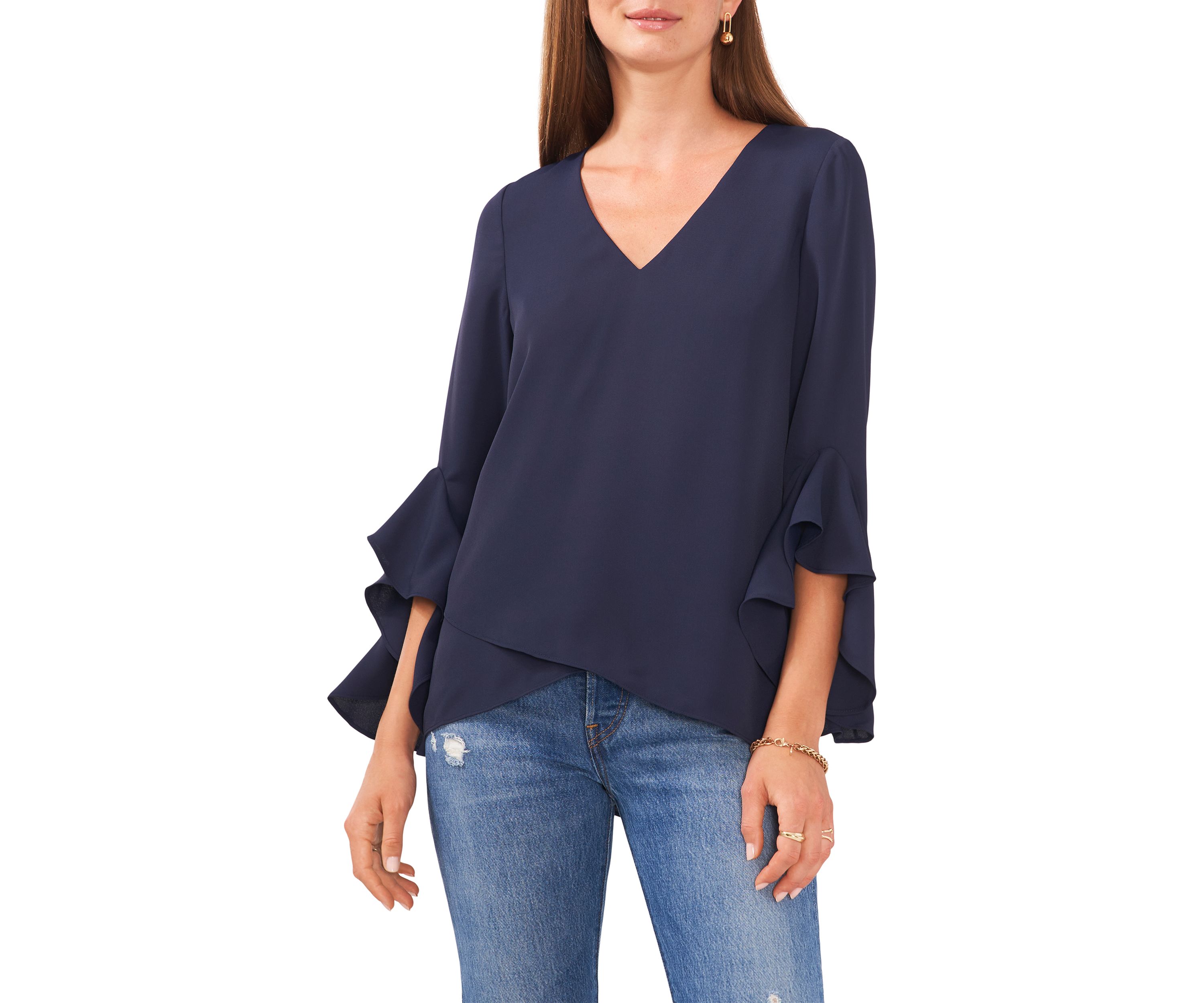  Womens V-Neck Flutter Sleeve Top 