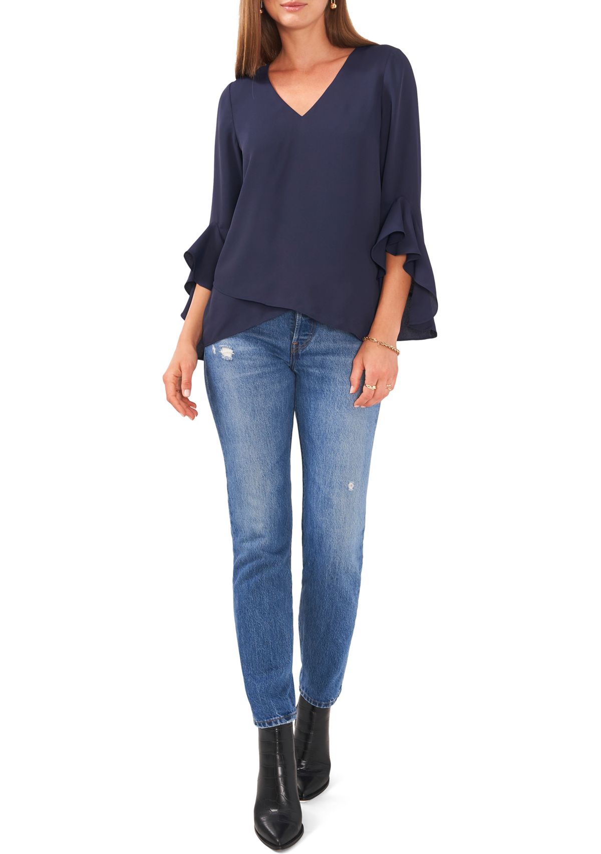  Womens V-Neck Flutter Sleeve Top 